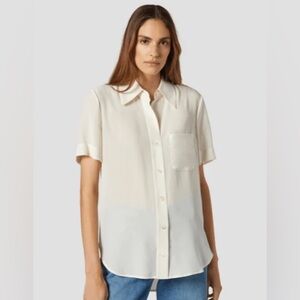 Equipment Quinne Cream Short Sleeve Silk Blouse